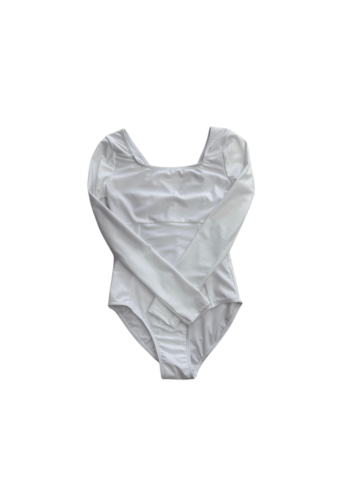 'Riley Long Sleeve Lycra' Leotard - White